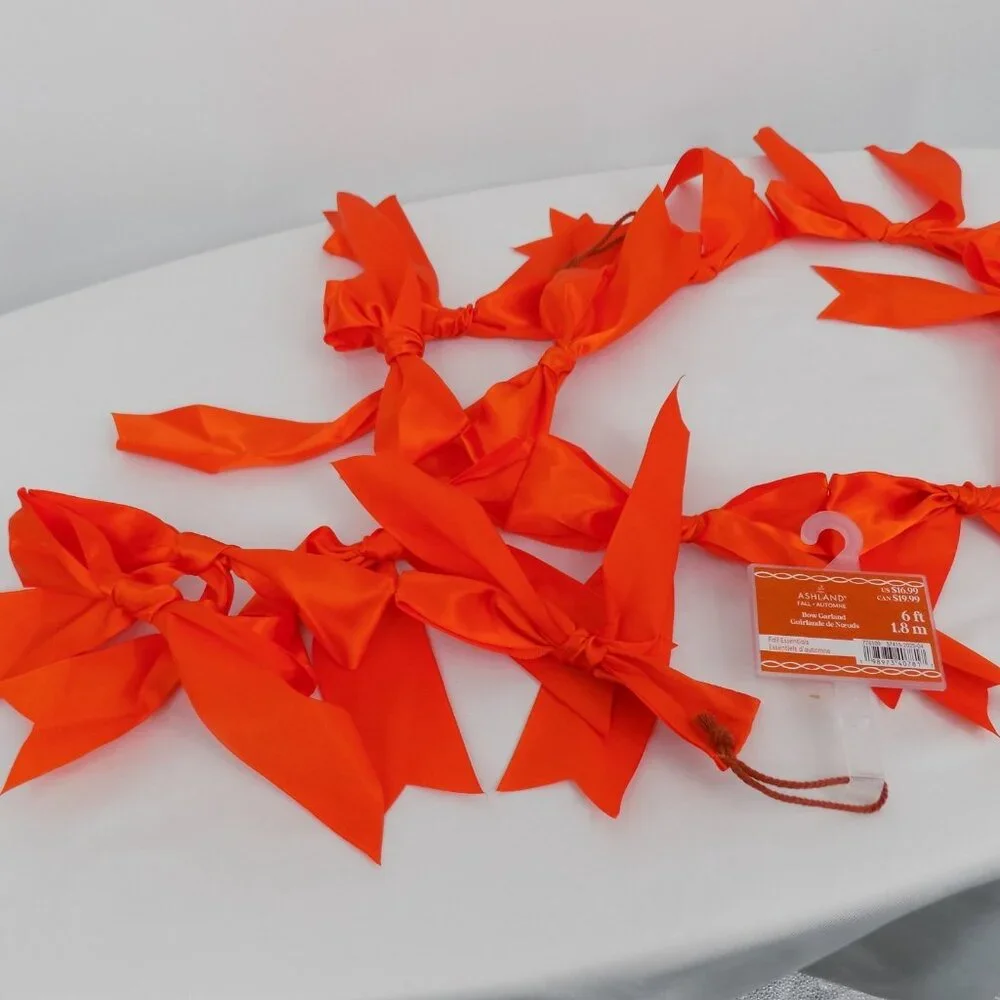 Ashland 12 Bow Garland Orange 6 ft Long Fall Essentials Halloween Autumn New